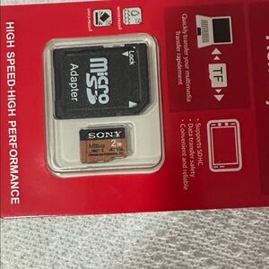 Sony microSD Card with Adapter — Black Card and Red Packaging